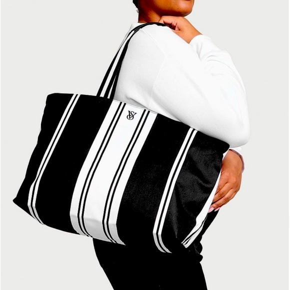 Victoria’s Secret Striped Tote in Black & White. 20.25"L x 12.5"H x 6.5"W - Picture 1 of 9